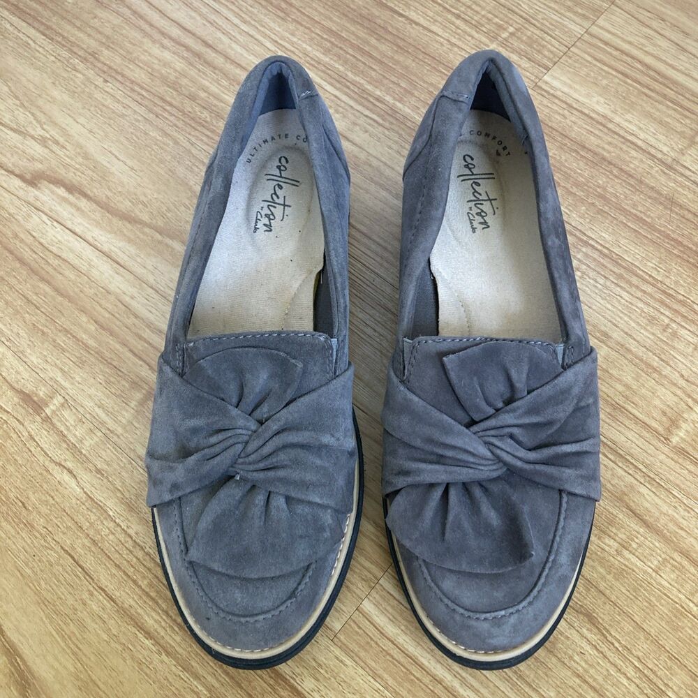 Clarks Ultimate Comfort Women's 7.5 M Sharon Dasher Loafers Gray Suede Shoes